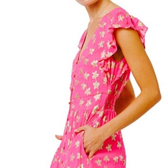 Ciebon Hot Pink Gold Loxi Metallic Star Print Maxi Dress - Picture 5 of 9